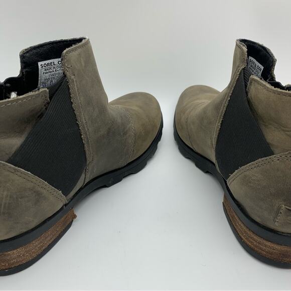 Sorel Emelie Chelsea Waterproof Leather Boots In Quarry Olive/Grey Sz 6.5 Winter - Picture 9 of 11